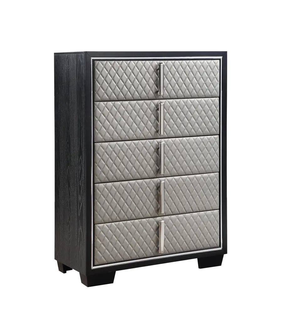 Nicola Chest Shiny Metal PU Black Finish Storage Cabinet acme onsite store