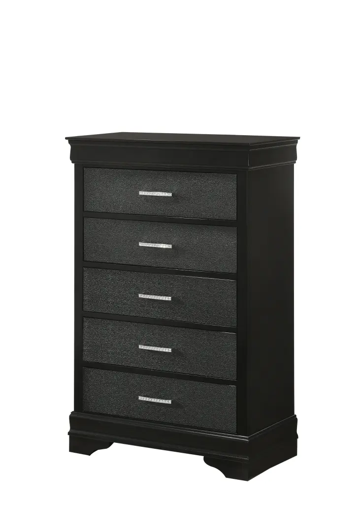 Amalia Black Wood Chest Stylish Storage Solution Bedroom or Living Room crown mark inc