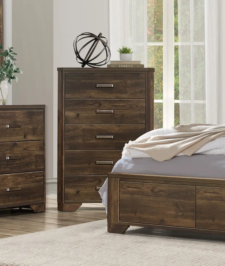 Rustic Brown Finish Chest Storage Drawers and Clipped Corners kanepe