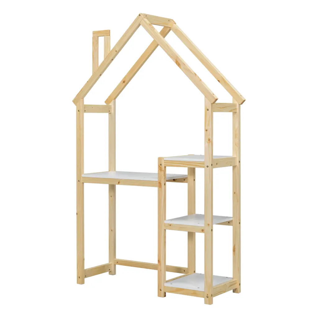 Farmhouse Wooden Writing Desk Kids Study Table Bookshelf Toy Storage inspirit