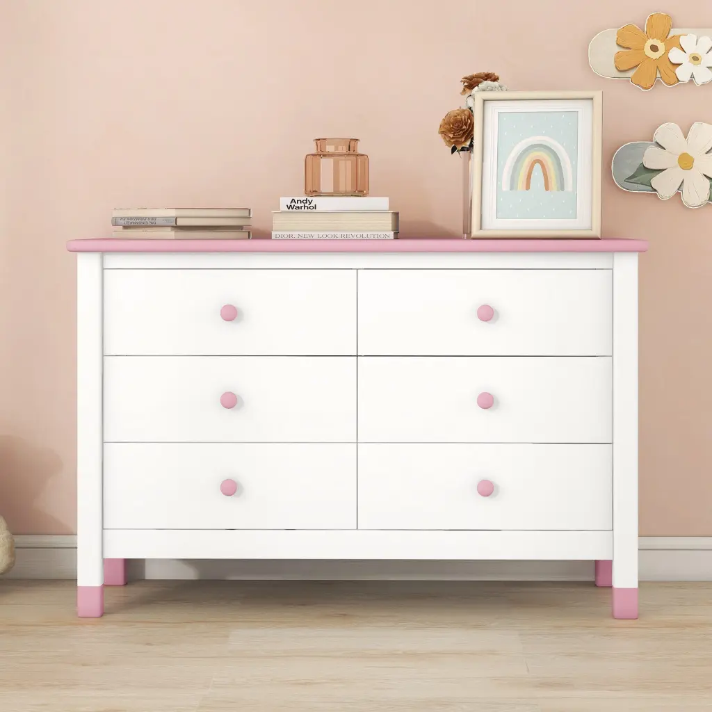 Wooden Storage Dresser 6 Drawers Kids Bedroom Cabinet Organizer homey life