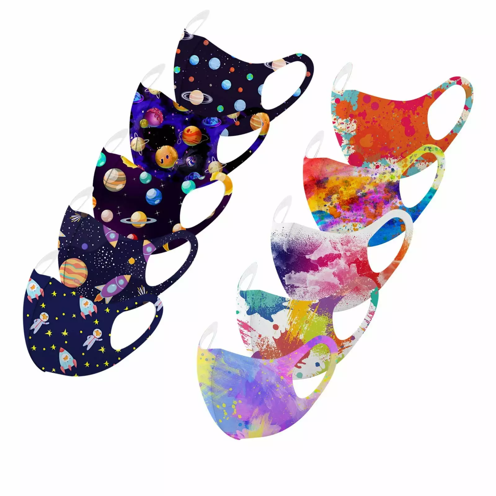 USYFAKGH 10PCS Reusable Watercolor Printed Face Masks Kids