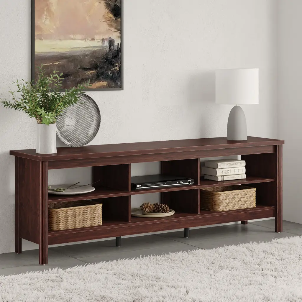Classic TV Stand 75 Inch TV - Wooden Retro Entertainment Center 6 Storage Compartments Brown FITUEYES