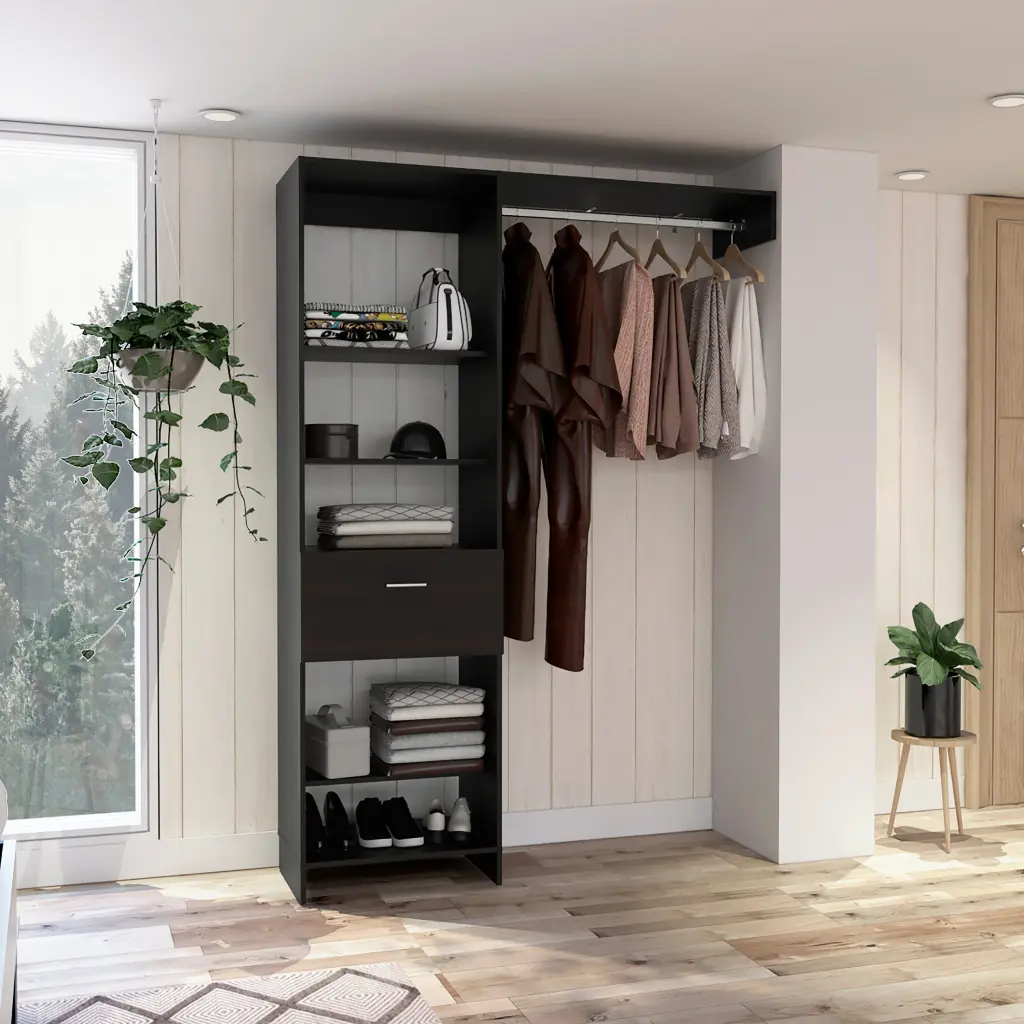Lenox 1 Drawer 4 Shelf Closet System Black Wengue Particle Board furniture max
