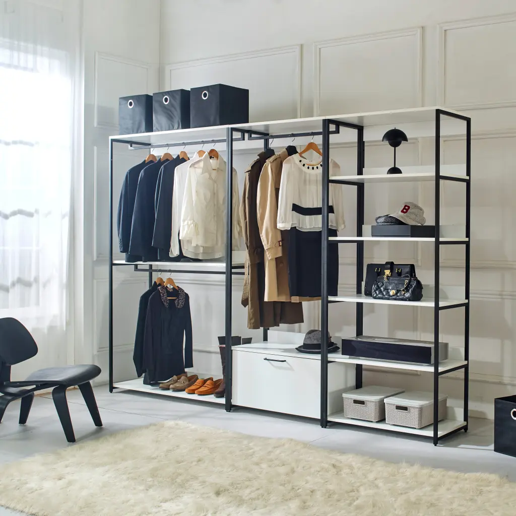 Fiona White Freestanding Walk- Closet System Metallic Frame klair living