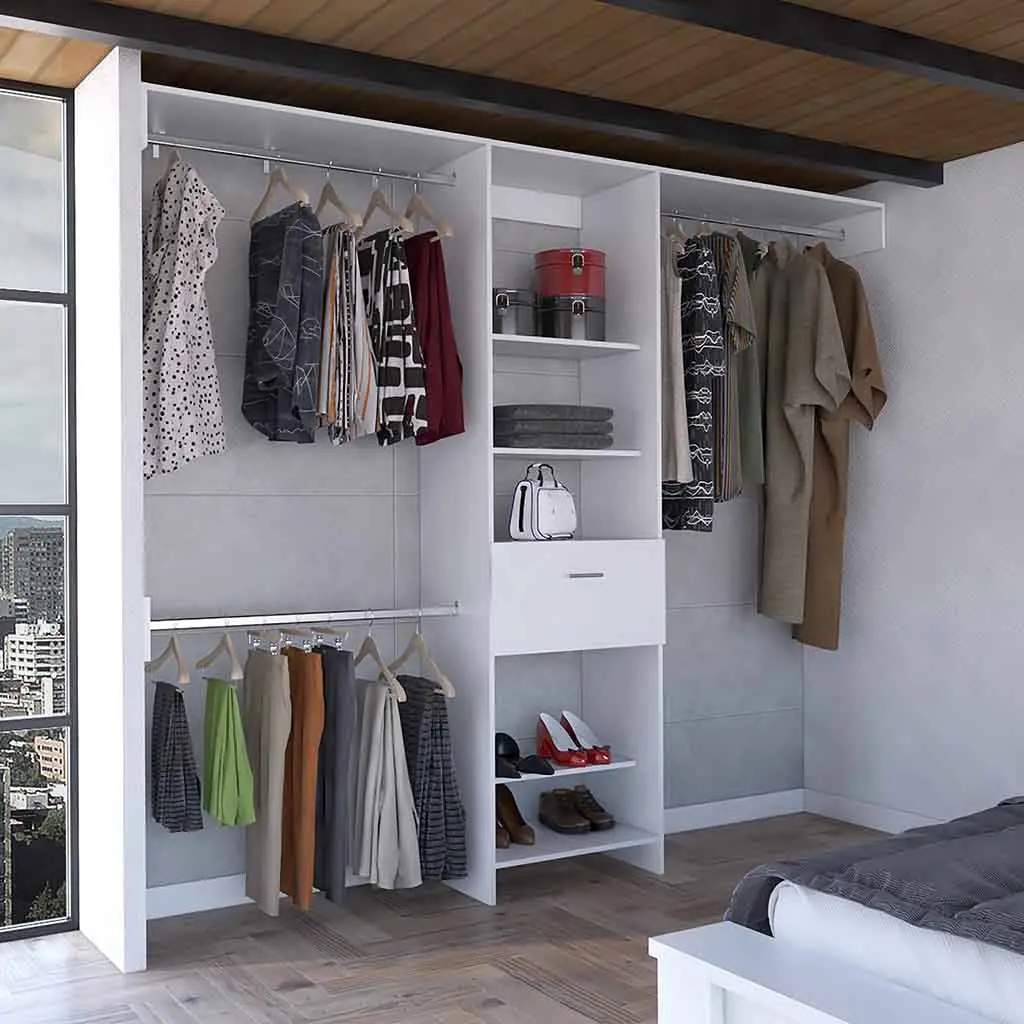 Manchester 250 Closet System Five Shelves One Drawer Three Metal Rods tuhome