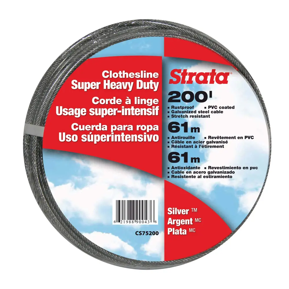 Silver Galvanized Steel Clothesline Covered Clear PVC - 200'