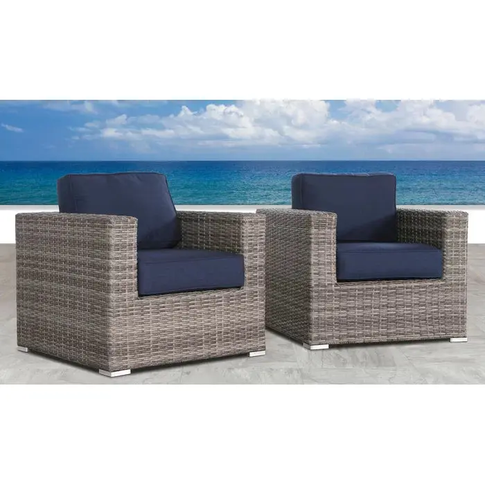 Wicker Club Chair Sunbrella Grey Brown Navy Blue Outdoor Patio Furniture lsi patio furniture