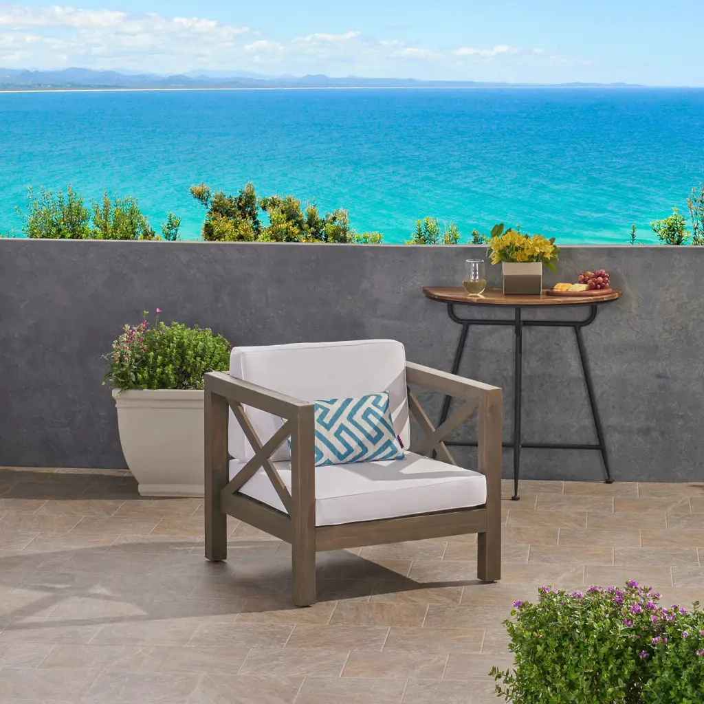 Brava Club Chair Grey White Wood Water Resistant Material Lounge Chair nh-cloudhouse