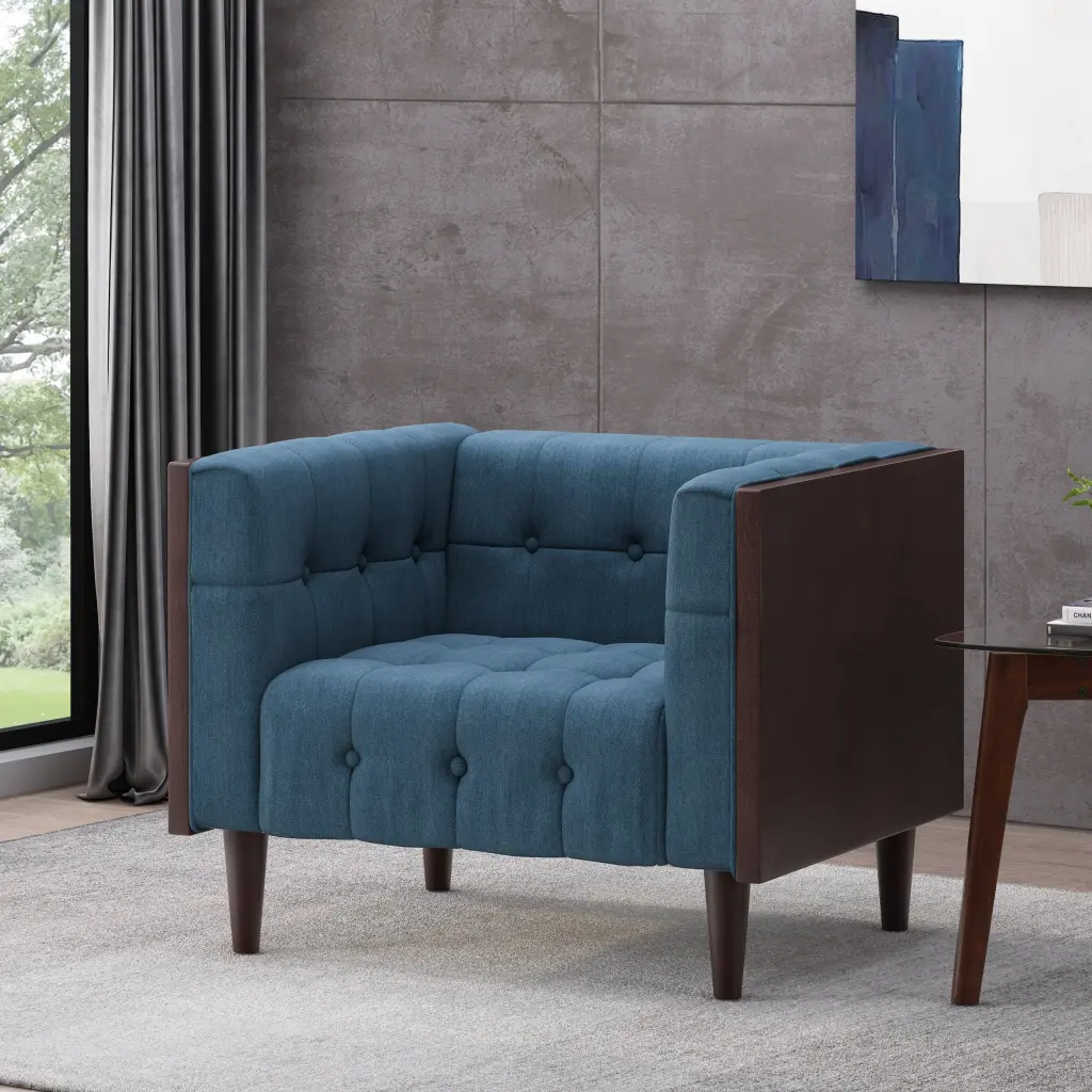 Club Chair Navy Blue Material Upholstery nh-comfortcove