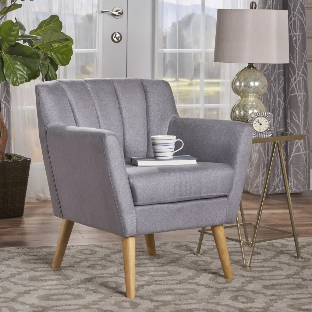 Mid Century Modern Club Chair Light Grey Upholstered Lounge Chair nh-cozy home