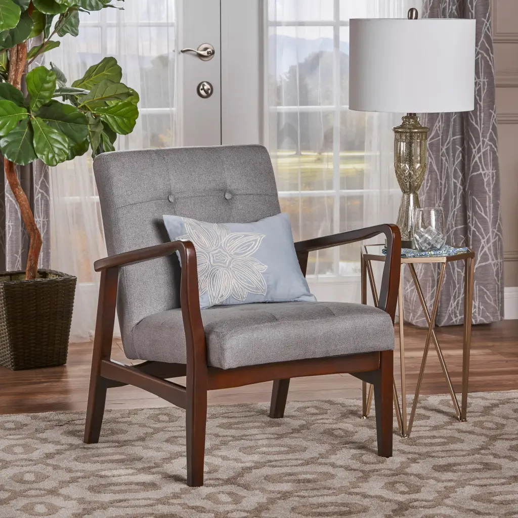 Mid Century Modern Club Chair Timber Frame Grey And Dark Es Upholstered Living Room Furniture nh-cozy home