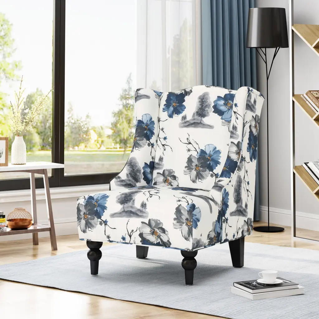 Toddman Hi Back Club Chair High Back Print Beige Material nh-cozy home