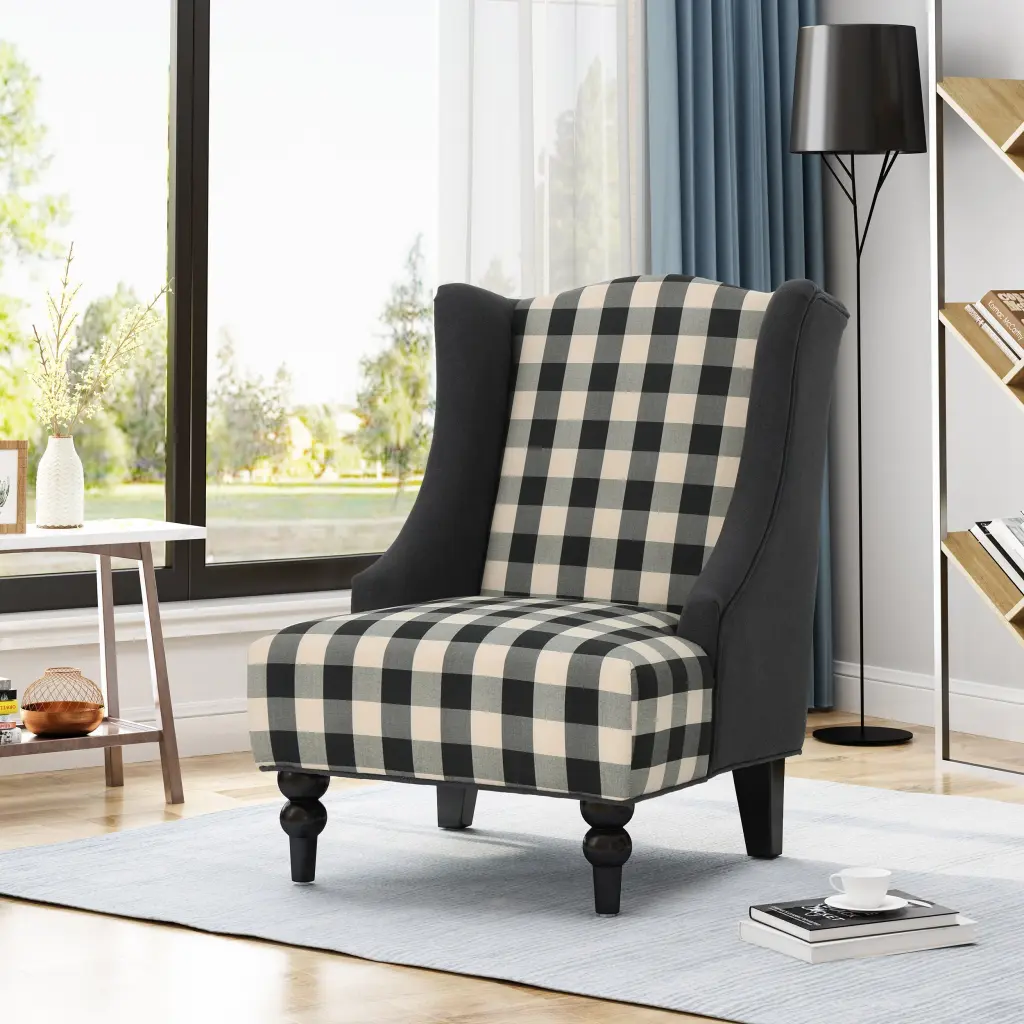 Toddman High Back Club Chair Black Checker Fabric nh-cozy home