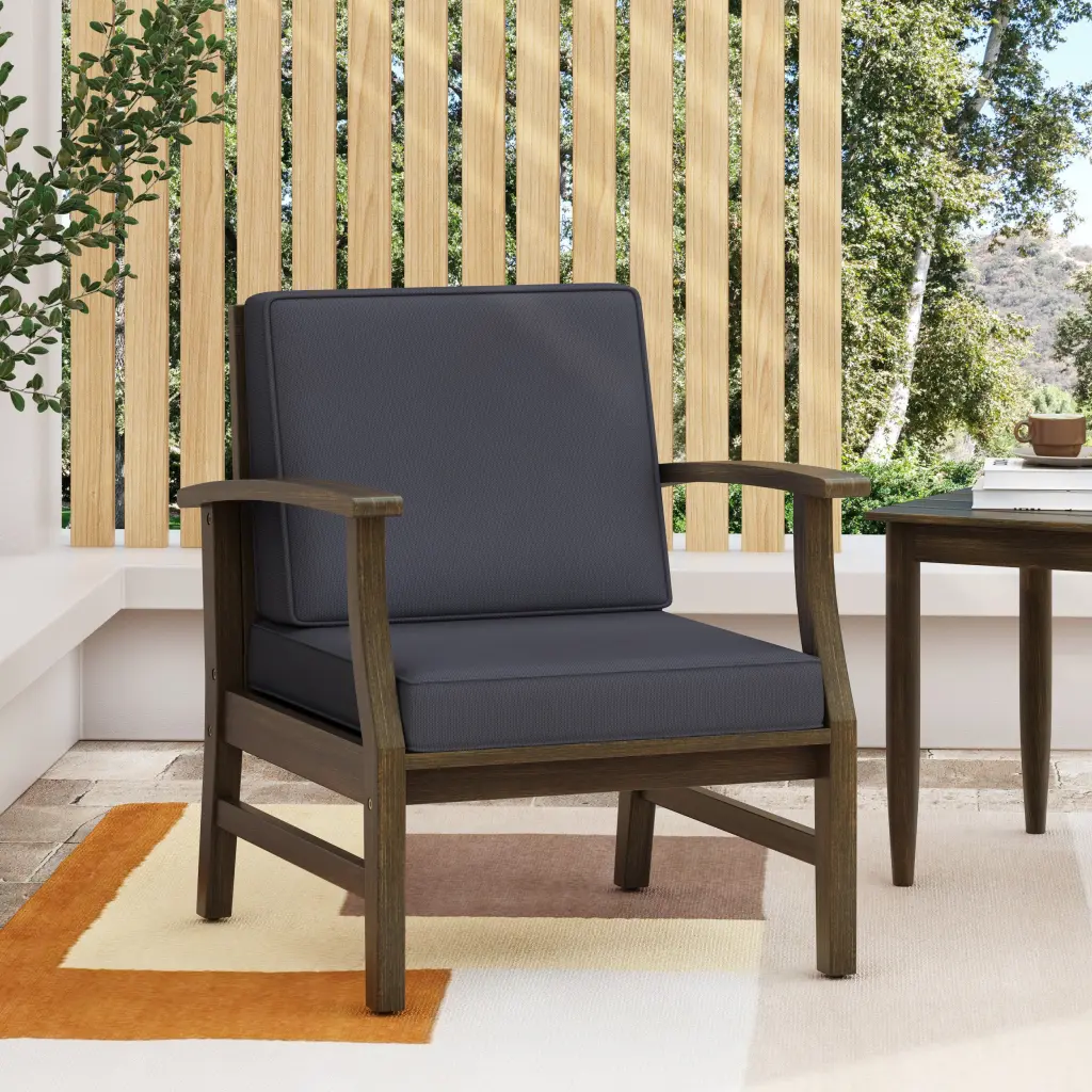 Perla Club Chair Dark Grey Acacia Wood Modern Lounge Seating nh-gardenpara