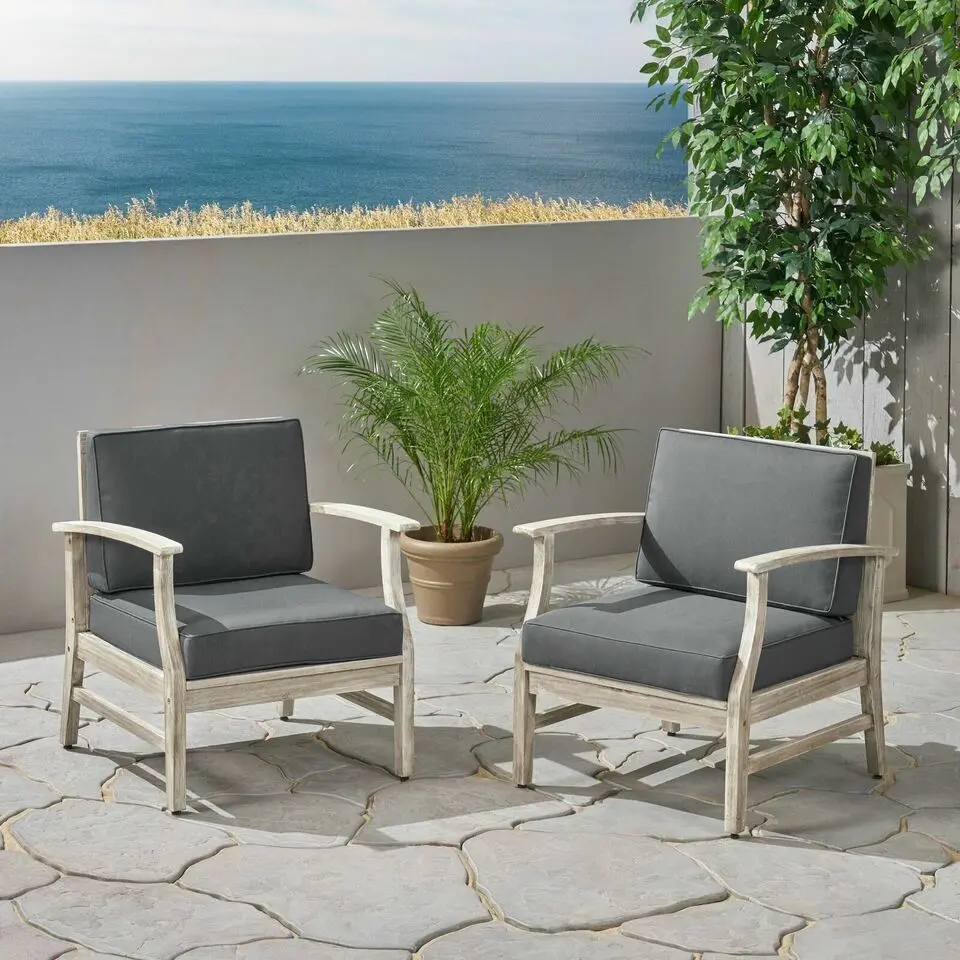 Perla Club Chairs Set 2 Light Grey Acacia Wood Legs nh-gardenpara