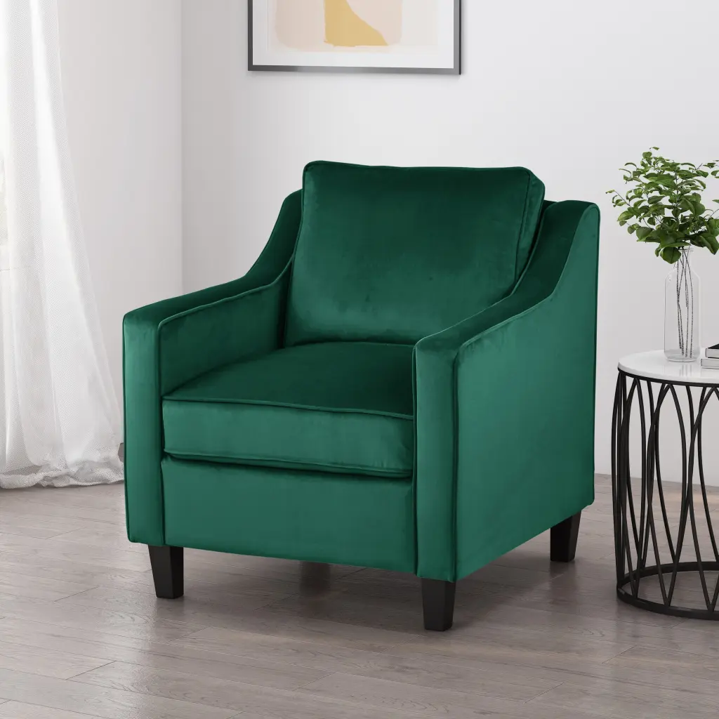 Green Velvet Club Chair Timber Frame and Cushioned Seat nh-homeliving-can