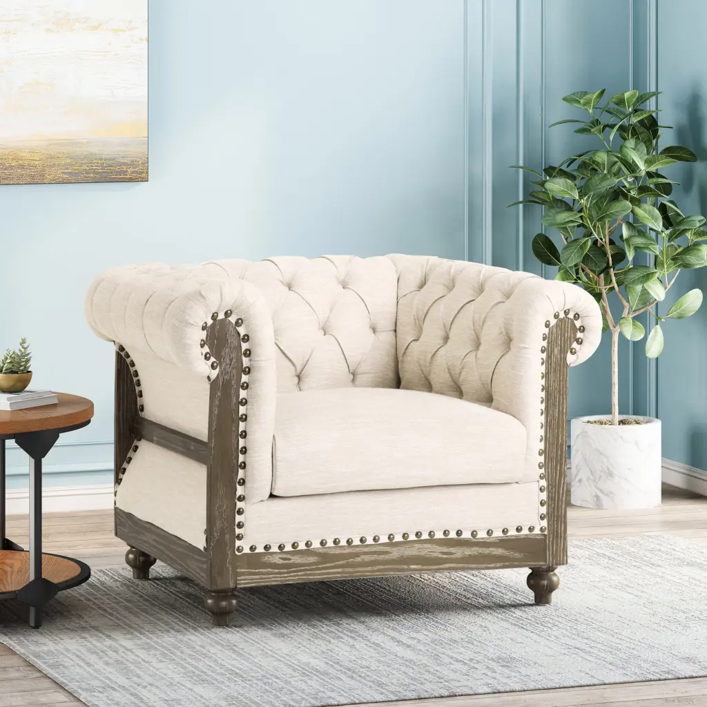 Club Chair Beige Material Comfortable Lounge Chair Living Room nh-ihave