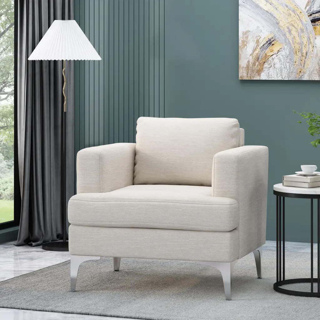 Club Chair Beige Material Upholstered Comfortable Lounge Chair nh-ihave