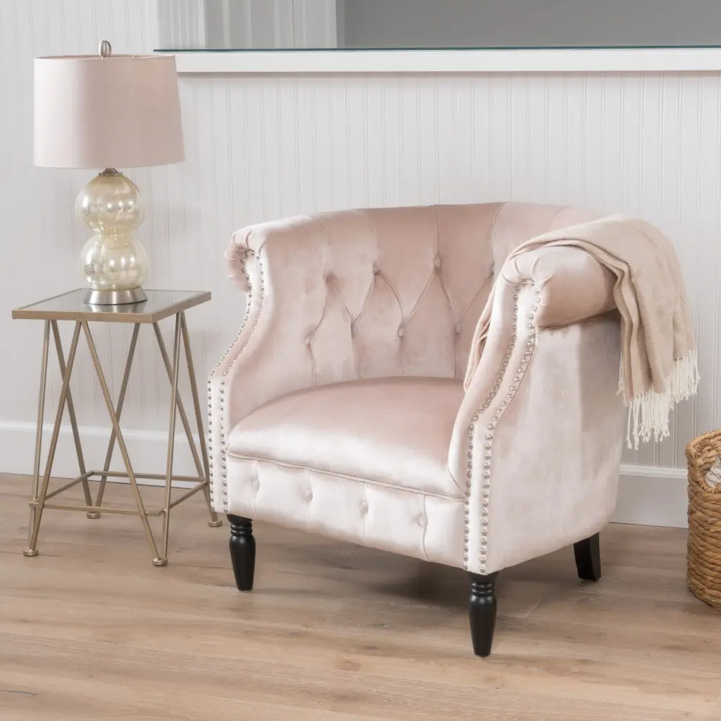 Club Chair Champagne Velvet, Elegant Living Room Seating nh-ihave