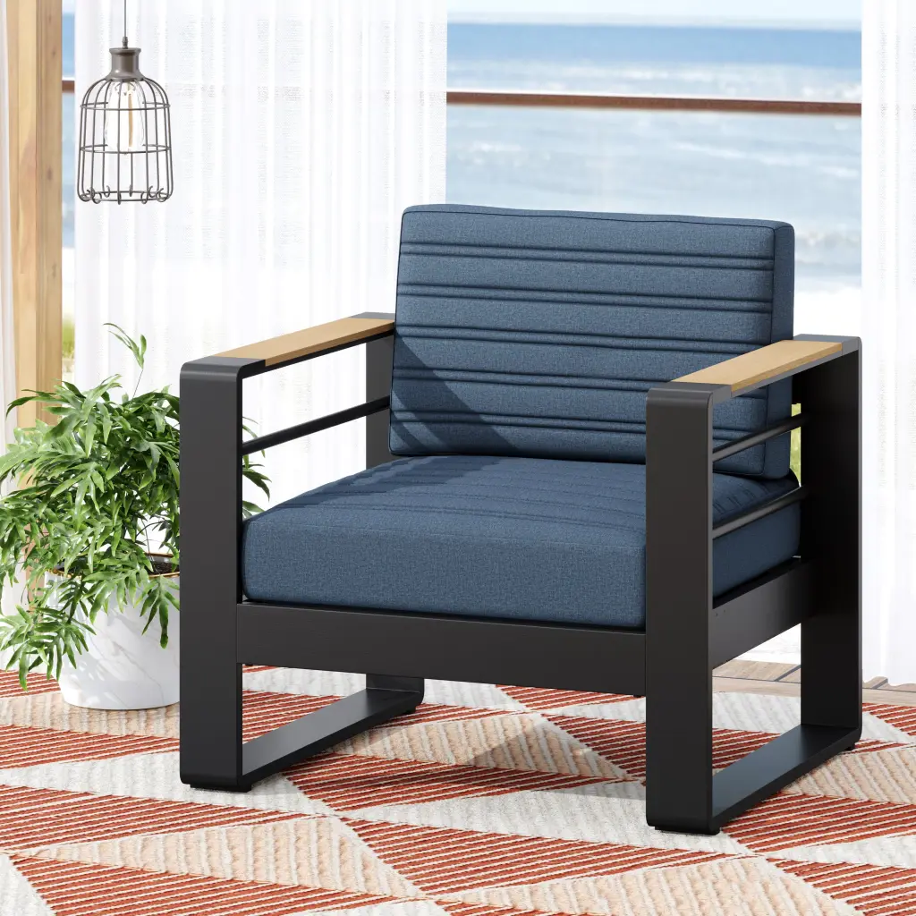 Giovanna Blue Fabric Club Chair Metal Frame nh-ihave