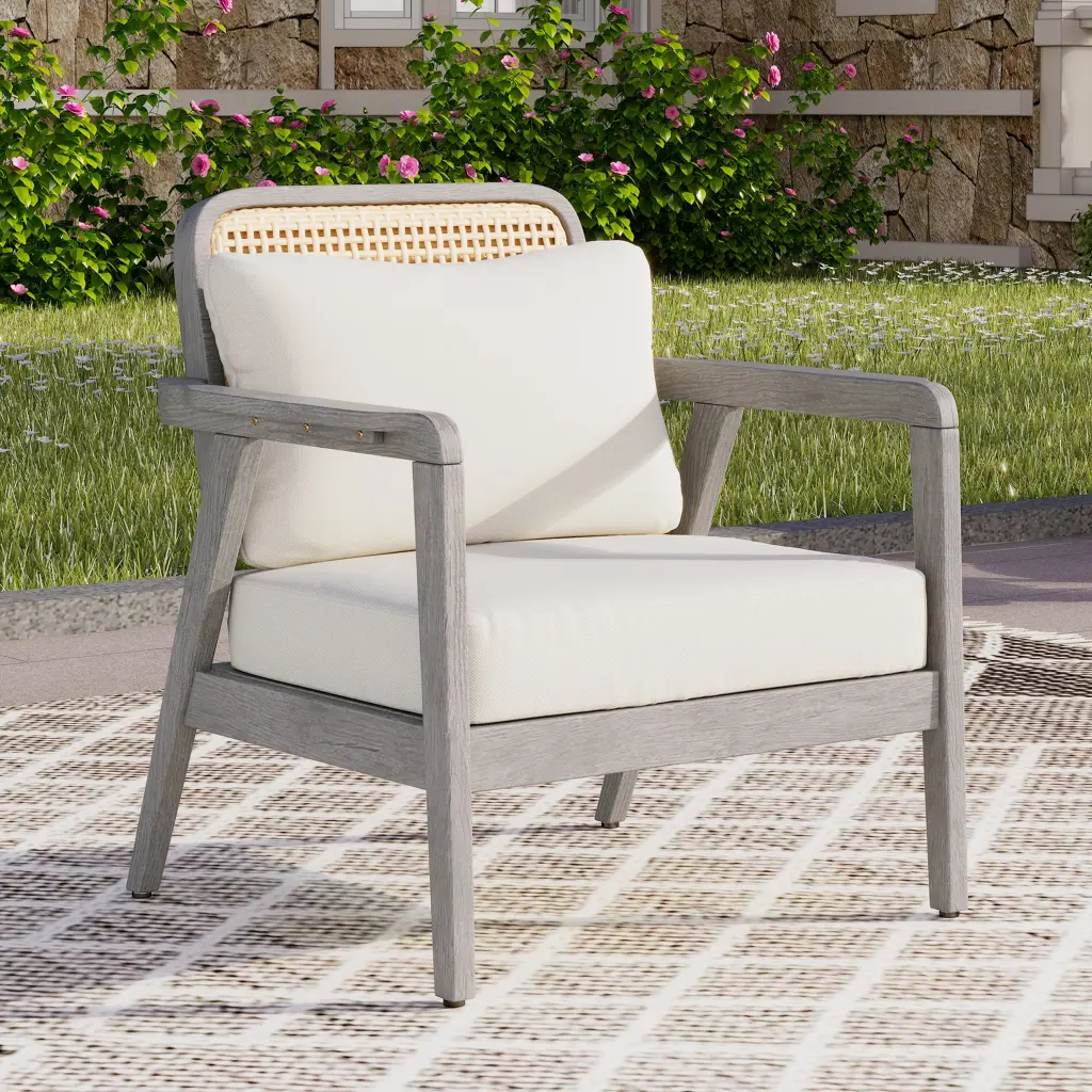 Outdoor Acacia Timber Patio Club Chair Water-Resistant Thick Cushion nh-onfind