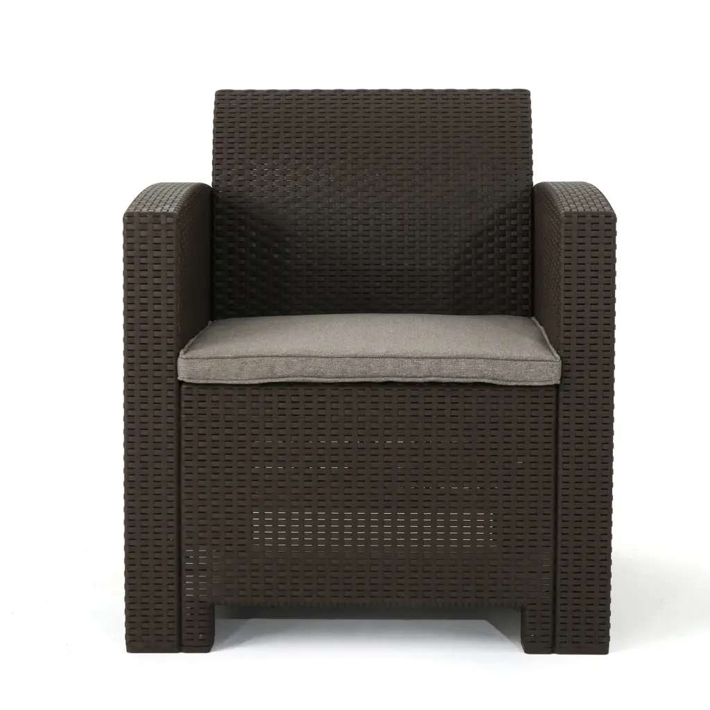 Outdoor Brown Faux Wicker Club Chairs Mixed Beige Water Resistant Cushions nh-onfind