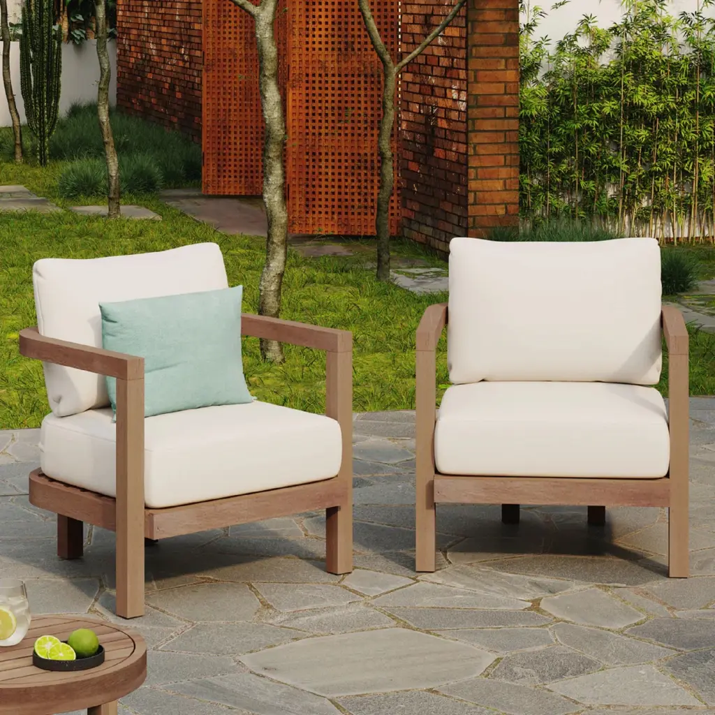 Set 2 Outdoor Acacia Wood Patio Club Chairs - Waterproof Home Decor nh-onfind