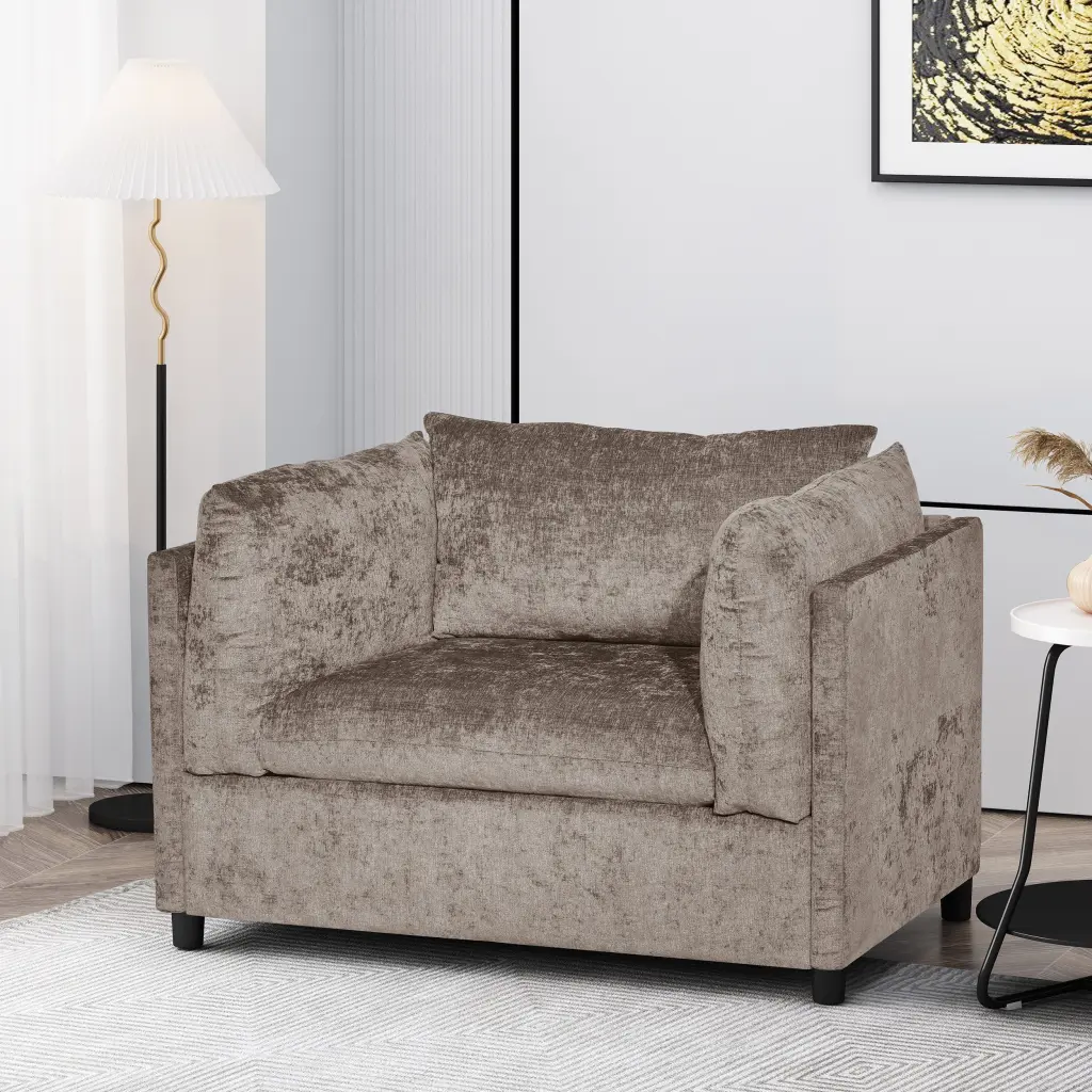Club Chair Beige Brown Fabric Living Room Accent Chair Modern Lounge Chair nh-perfect home