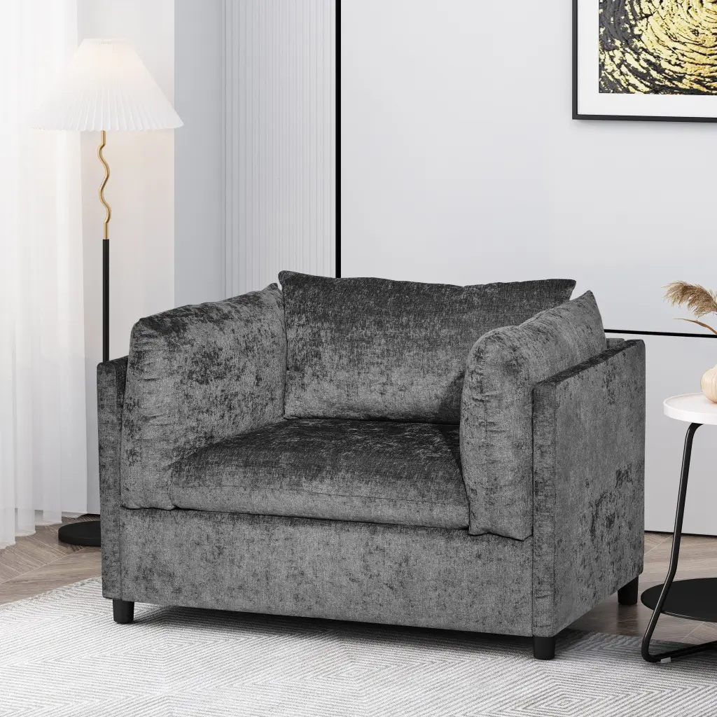 Club Chair Grey Material Modern Living Room Seating nh-perfect home