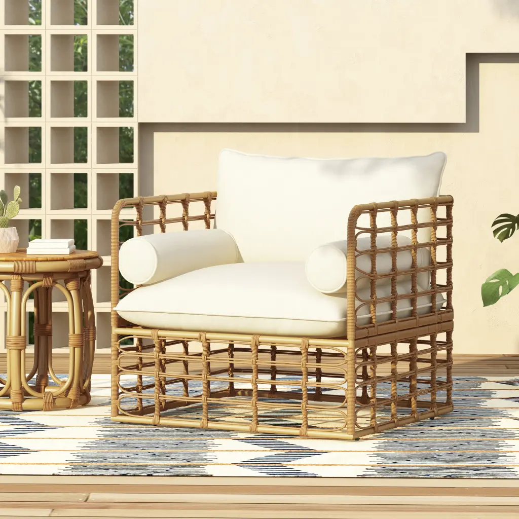 Club Chair Light Brown Foam PE Rattan and Ferrous Metal Frame nh-purenest