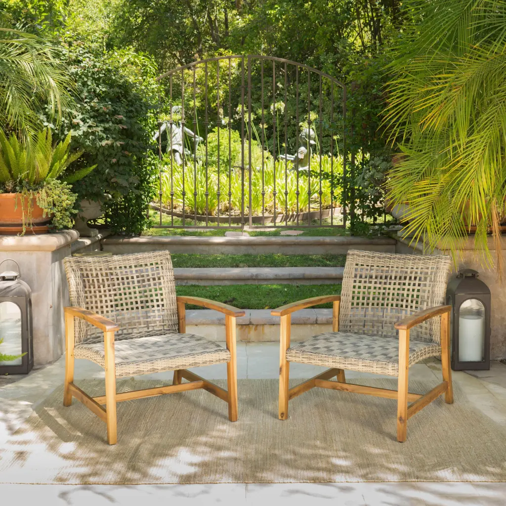 Hampton Timber Wicker Club Chair Set 2 Natural Grey Timber nh-sunfay