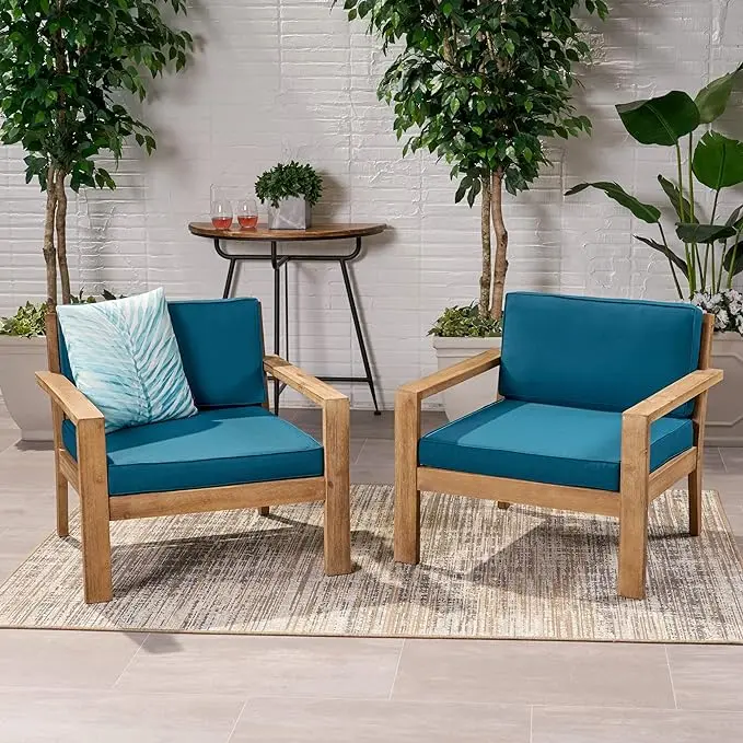 Santa Ana Club Chair Cushions Set 2 Brown Teal Seats Wood nh-sunfay