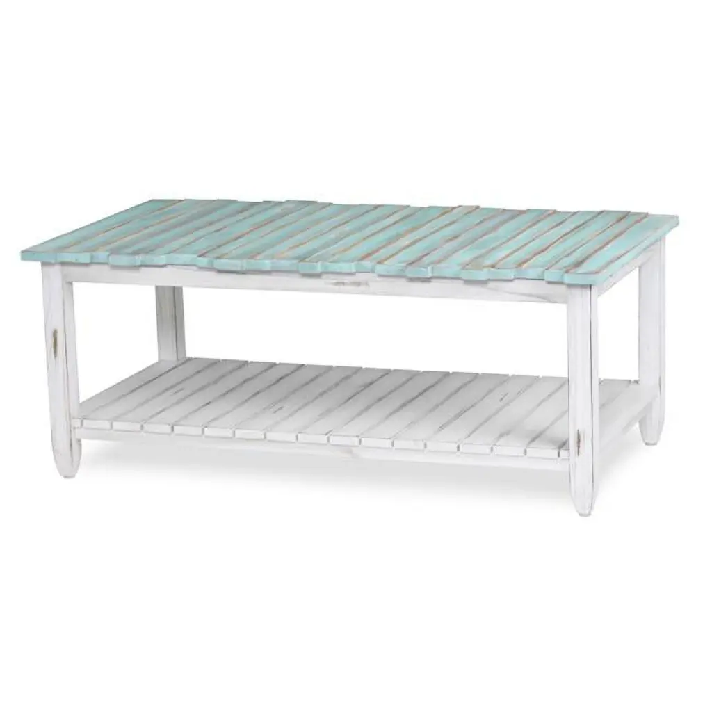 Sea Wind Florida Picket Fence Wood Coffee Table White Blue Sea Winds