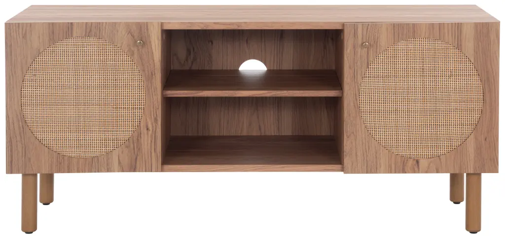 SAFAVIEH Ophelia Coastal 2 Door 2 Shelf Media Stand Oak 46.9 x 15.5 x 21 Inches