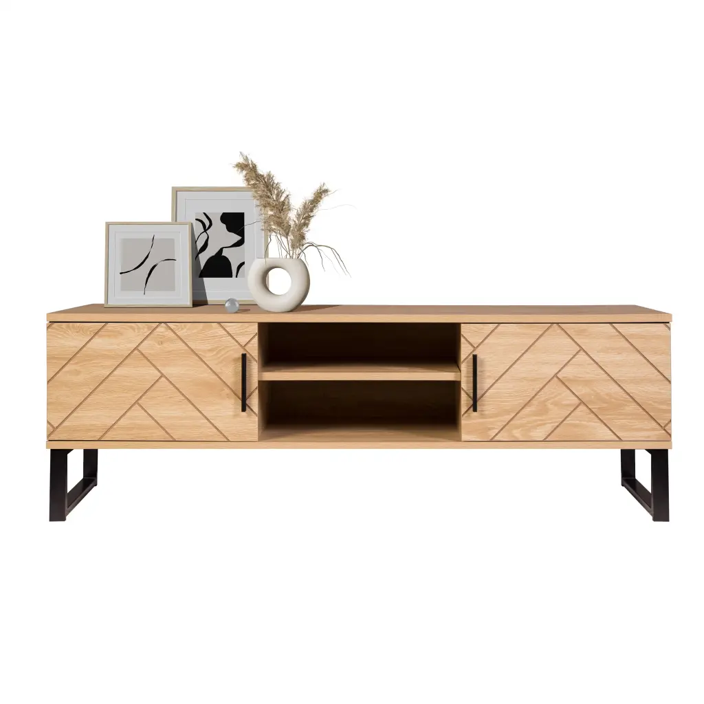 Bali Coastal Modern 50 Inch TV Stand 2 Drawers and Storage Cubbies Natural Wood Finish AC Pacific