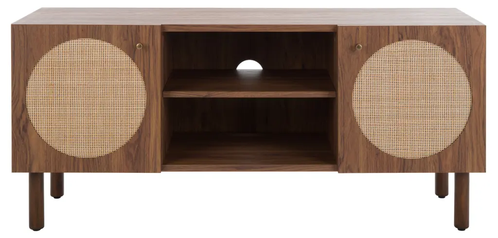 SAFAVIEH Ophelia Coastal 2 Door 2 Shelf Media Stand Walnut, 46.9 Inch Wide