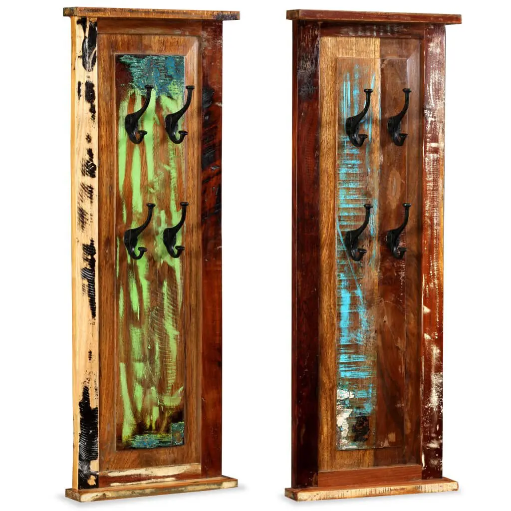 2 Piece Coat Racks Solid Reclaimed Wood 15x39.4 Inches Wall Mounted
