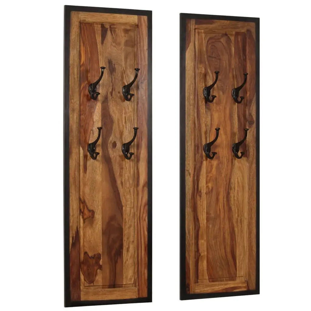 2 Piece Solid Sheesham Wood Coat Racks Entryway