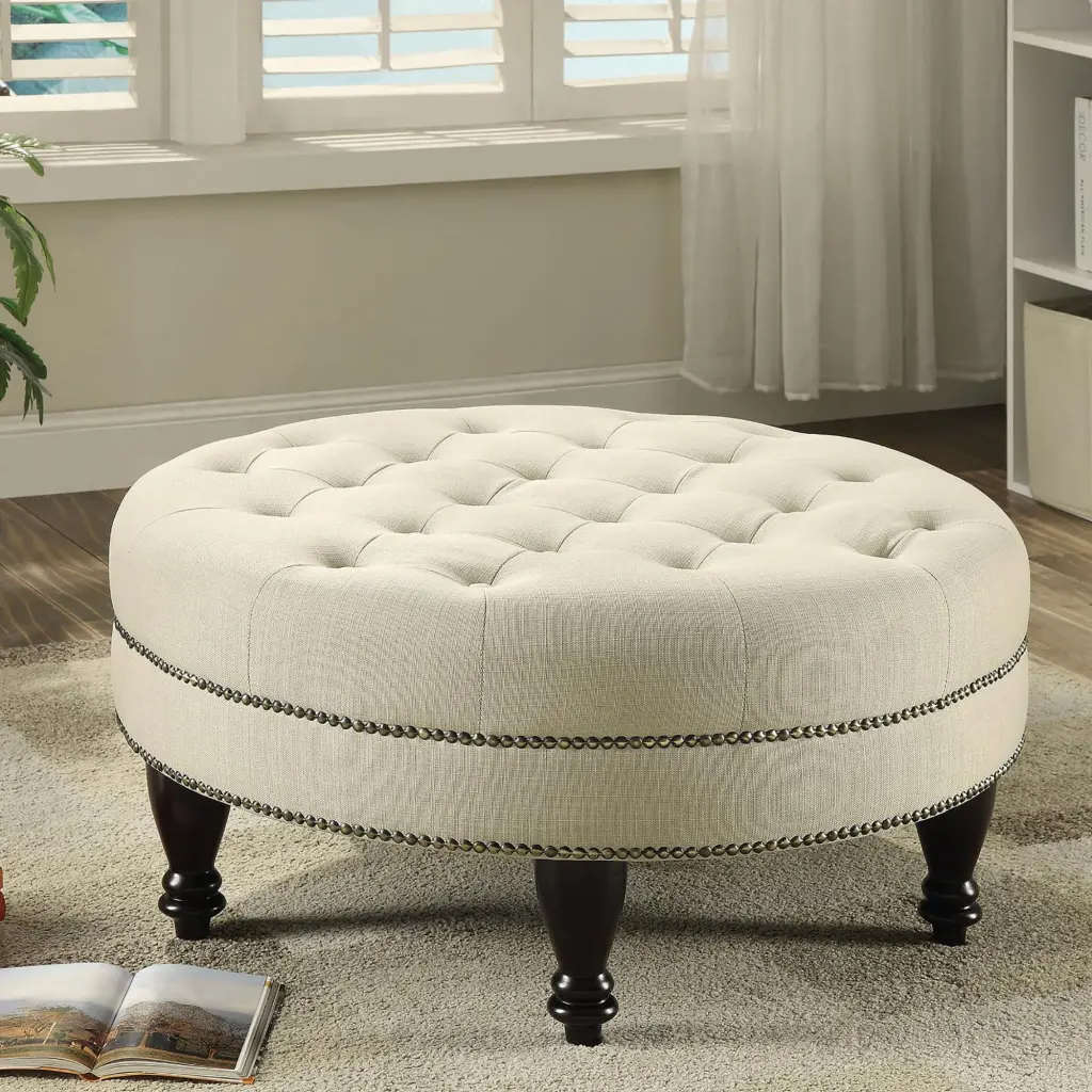 Oatmeal Cocktail Ottoman Trim Beige Wood Living Space furniture max