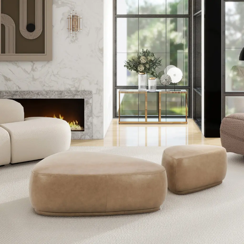 Pebble 44-Inch Rounded Triangle Cocktail Ottoman Tuscan Tan Brown, Modern Footstool jennifer taylor home