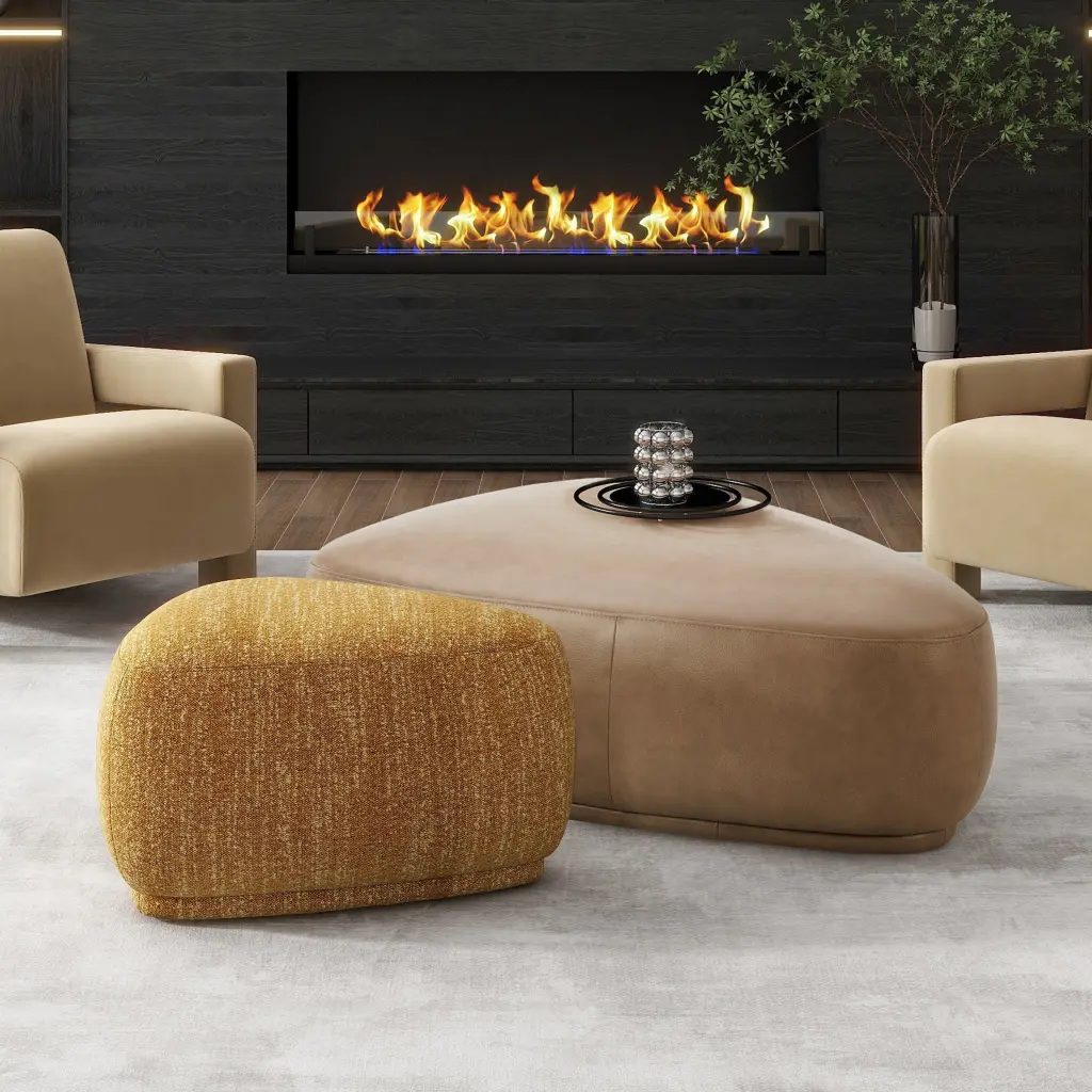 Pebble 26" Rounded Triangle Cocktail Ottoman Mustard Yellow Tweed jennifer taylor home