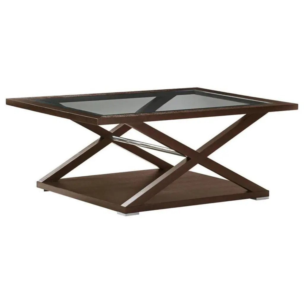 Rectangular Glass Top Cocktail Table Espresso Stainless Steel Accents Modern Design Allan Copley Designs