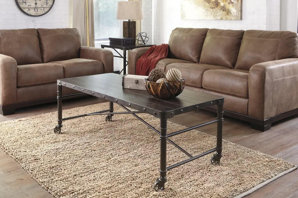 Ashley T698-1 Dark Brown Rectangular Cocktail Table Casters Easy Mobility Ashley Furniture