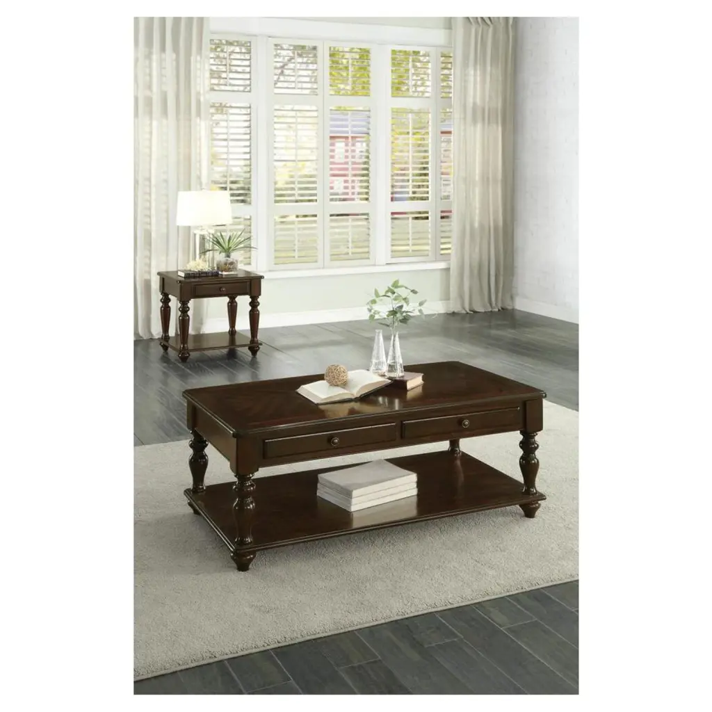 Benzara 2 Drawer Wooden Cocktail Table Bottom Shelf Dark Espresso Brown