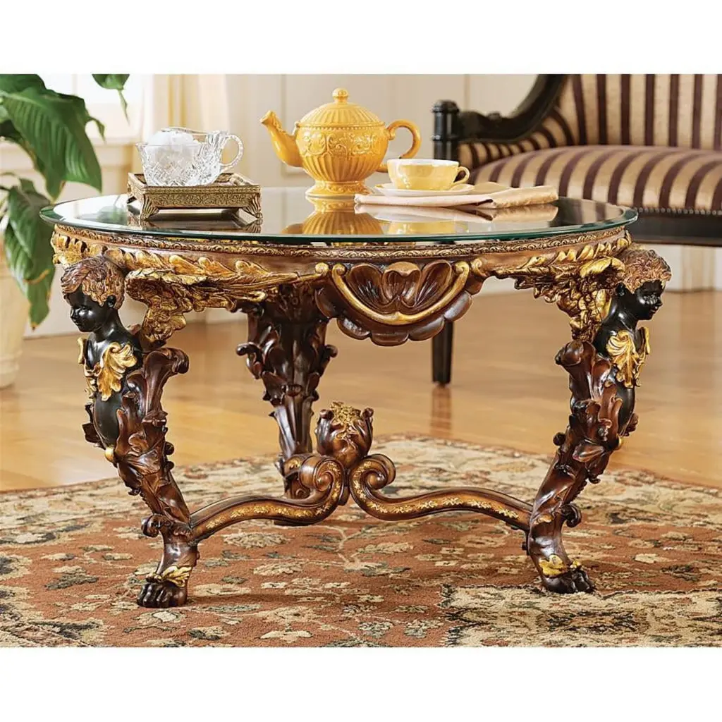 Design Toscano Louis XIV Glass-Topped Cocktail Table Elegant French Style