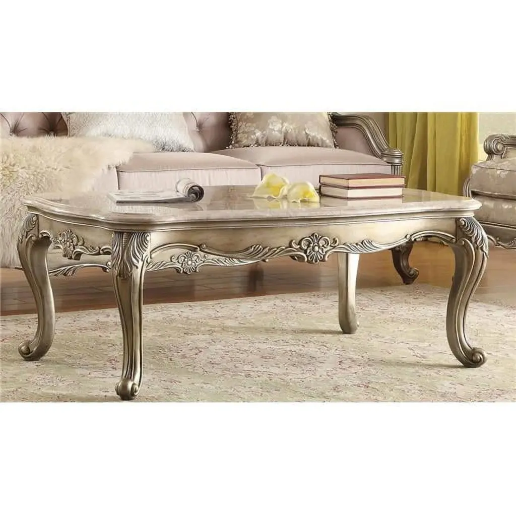 Home Elegance Fiorella Cocktail Table Marble Top Delicate Gray Homelegance