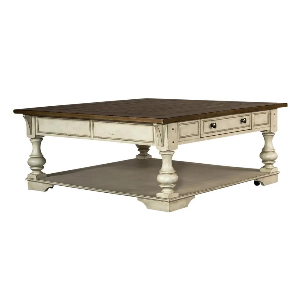 Morgan Creek Antique White Square Cocktail Table Drawer Liberty Furniture
