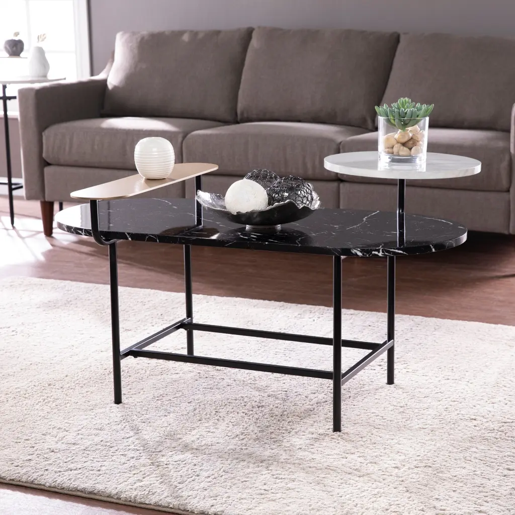 Arcklid Faux Marble Cocktail Table Storage Black Iron sei