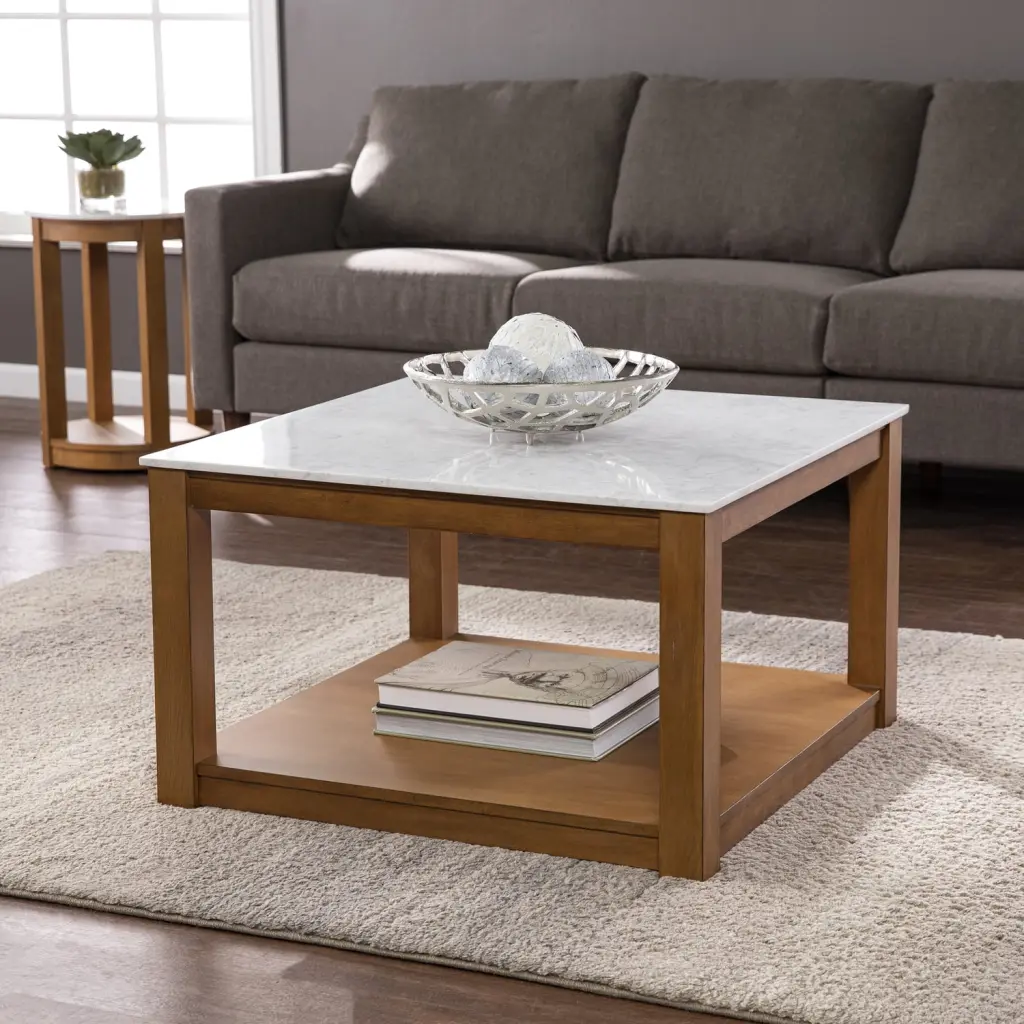 SEI Furniture Chandlen Faux Marble-Top Cocktail Table White and Natural Southern Enterprises